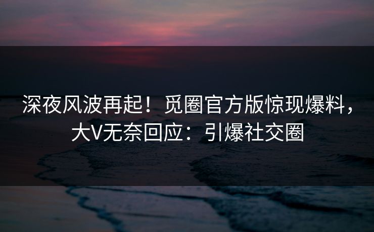 深夜风波再起！觅圈官方版惊现爆料，大V无奈回应：引爆社交圈