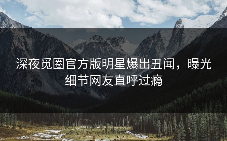 深夜觅圈官方版明星爆出丑闻，曝光细节网友直呼过瘾