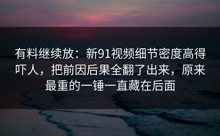 有料继续放：新91视频细节密度高得吓人，把前因后果全翻了出来，原来最重的一锤一直藏在后面